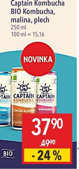 Globus Captain Kombucha BIO Kombucha, malina, plech nabídka