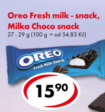 CBA Oreo Fresh milk - snack, Milka Choco snack nabídka