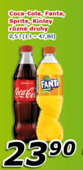 ESO MARKET Coca-Cola, Fanta, Sprite, Kinley různé druhy 0,5 l. nabídka