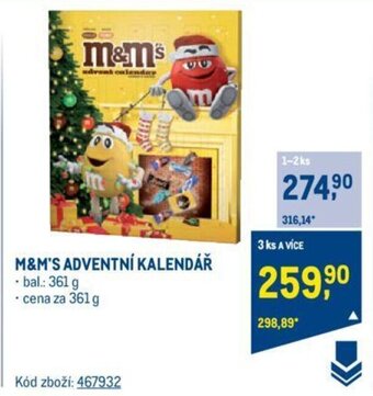Makro M&M'S ADVENTNÍ KALENDÁŘ nabídka