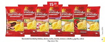 Qanto Staročeské brambůrky klobása, slanina, šunka, česnek, smetana s cibulkou, paprika, solené nabídka