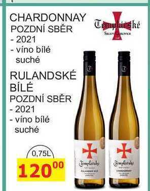 BENE Nápoje Templářské sklepy chardonnay, 0,75 l nabídka