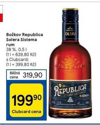 Tesco Božkov republica solera sistema rum 38 %. 0.5 1 nabídka