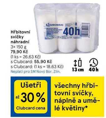 Tesco Hřbitovní svíčky náhradní 3 x 150 g nabídka