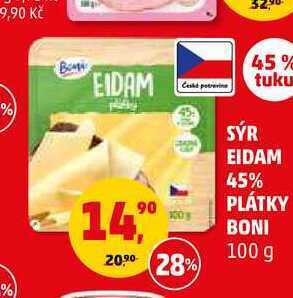 Penny Market Sýr eidam 45% plátky boni, 100 g nabídka