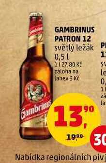 Penny Market Gambrinus patron 12 světlý ležák, 0,5 l nabídka