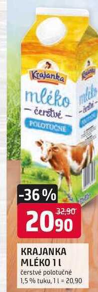 Trefa Krajanka mléko čerstvé polotučné 1,5 % tuku, 1l nabídka