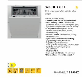 Whirlpool WIC 3C33 PFE nabídka