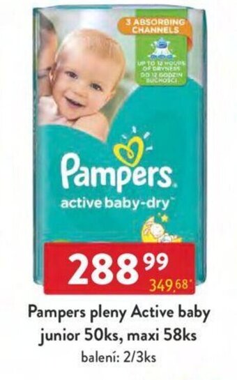 Qanto Pampers pleny Active baby junior 50ks, maxi 58ks nabídka