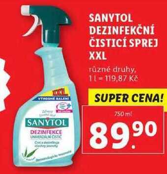 Lidl Sanytol dezinfekční čisticí sprej xxl, 750 ml nabídka