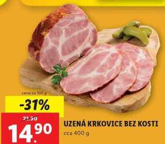 Lidl Uzená krkovice bez kosti, cena za 100 g nabídka