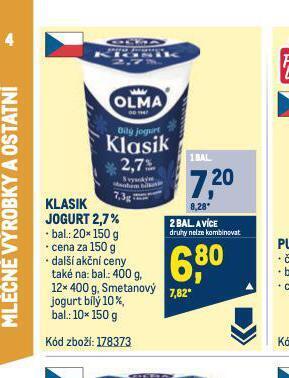 Makro Klasik jogurt nabídka