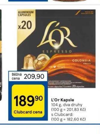 Tesco L´or kapsle nabídka