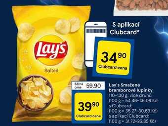 Tesco Lay's smažené bramborové lupínky 110-130 g nabídka