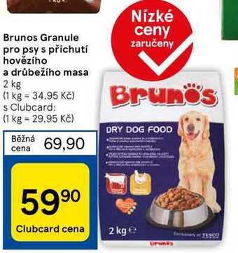 Tesco Brunos granule pro psy s příchutí hovězího a drůbežího masa 2 kg nabídka