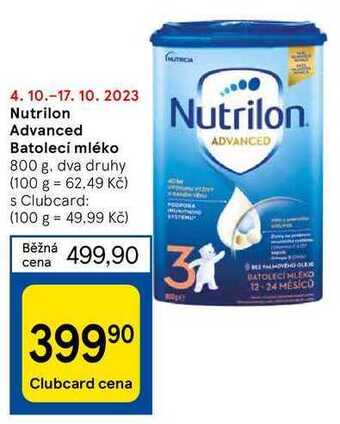 Tesco Nutrilon advanced batolecí mléko 800 g nabídka