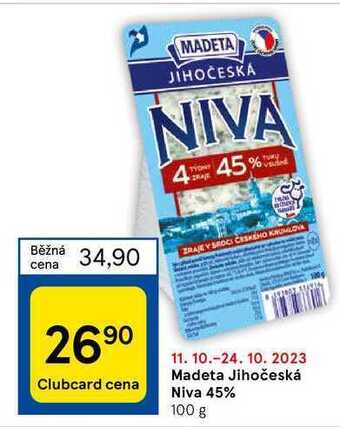 Tesco Madeta jihočeská niva 45% 100 g nabídka