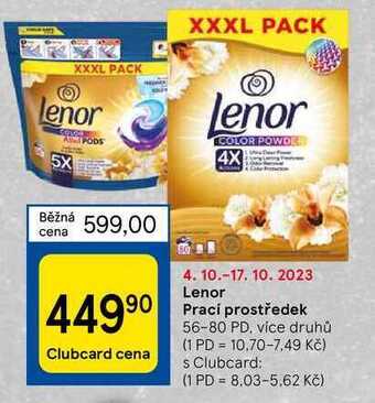 Tesco Lenor prací prostředek 56-80 pd nabídka
