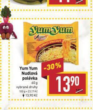 Billa Yum yum instantní nudlová polévka nabídka