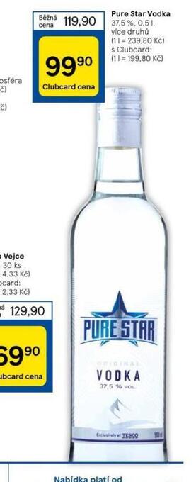 Tesco Pure star vodka nabídka