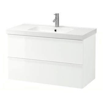 IKEA Godmorgon / odensvik umyvadlová skříňka se 2 zásuvkami, lesklá bílá/baterie dalskär, 103x49x64 cm nabídka