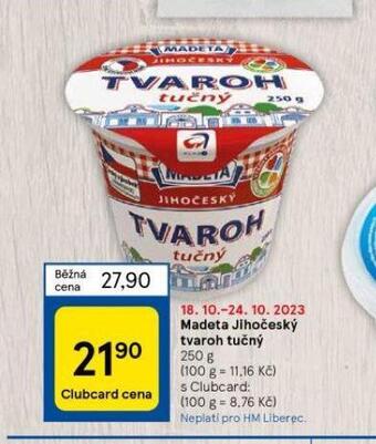Tesco Madeta jihočeský tvaroh tučný nabídka