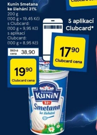 Tesco Kunín Smetana ke šlehání 31% nabídka