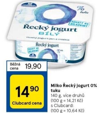 Tesco Milko Řecký jogurt 0% tuku nabídka