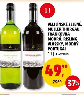 Penny Market VELTLÍNSKÉ ZELENÉ, MÜLLER THURGAU, FRANKOVKA MODRÁ, RISLING VLASSKY, MODRÝ PORTUGAL nabídka
