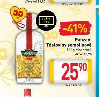 Billa Panzani těstoviny nabídka