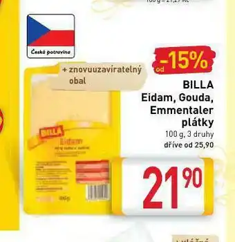 Billa Eidam, gouda, emmentaler nabídka