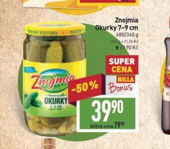 Billa Znojmia okurky nabídka
