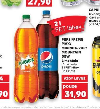 Kaufland Pepsi, mirinda, 7up, mountain dew nabídka