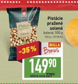 Billa Pistácie pražené a solené nabídka