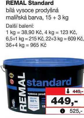 Barvy a laky drogerie Remal standard bílá vysoce prodyšná malířská barva, 15 + 3 kg nabídka
