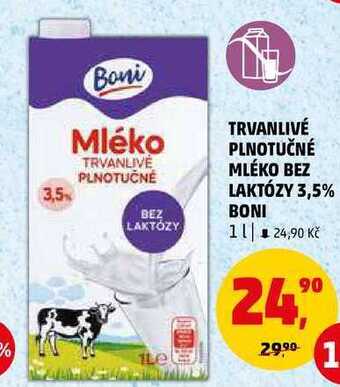 Penny Market Trvanlivé plnotučné mléko bez laktózy 3,5% boni, 1 l nabídka