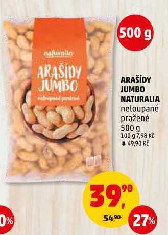 Penny Market Arašídy jumbo naturalia neloupané pražené, 500 g nabídka