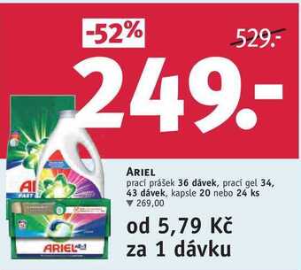 Rossmann Ariel prací prášek 36 dávek, prací gel 34, 43 dávek, kapsle 20 nebo 24 ks nabídka