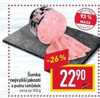 Billa Šunka nejvyšší jakosti z pultu lahůdek cena za 100 g nabídka