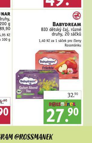 Rossmann Babydream bio dětský čaj nabídka