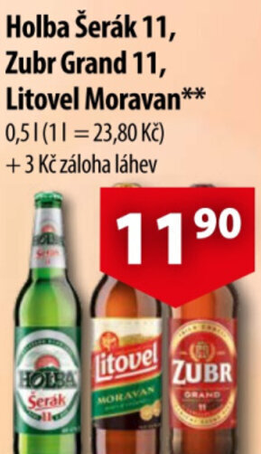 CBA Holba Šerák 11, Zubr Grand 11, Litovel Moravan nabídka