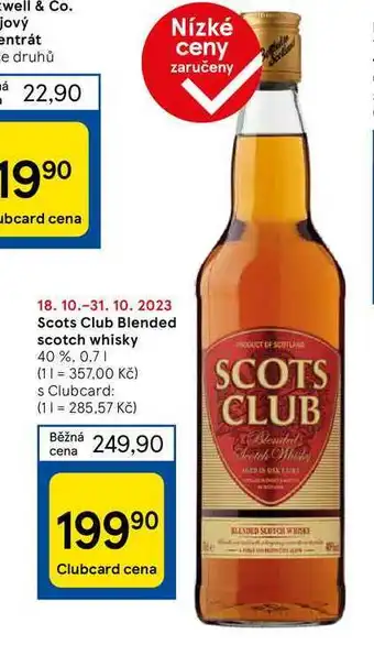 Tesco Scots club blended scotch whisky 40 % 0,7 l nabídka
