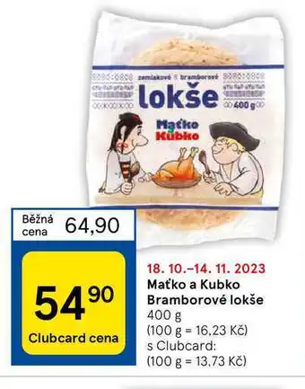 Tesco Maťko a kubko bramborové lokše 400 g nabídka