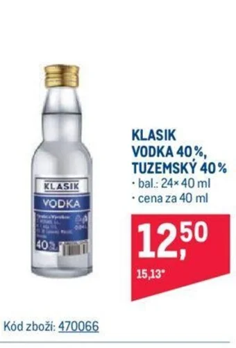 Makro KLASIK VODKA 40%, TUZEMSKÝ 40% nabídka