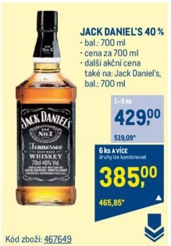Makro JACK DANIEL'S 40% nabídka