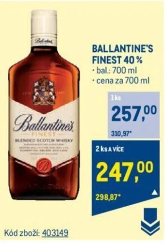 Makro BALLANTINE'S FINEST 40% nabídka