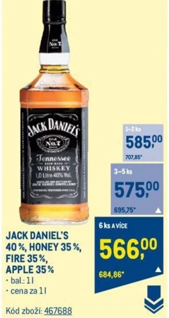 Makro JACK DANIEL'S 40% HONEY 35% FIRE 35% APPLE 35% nabídka
