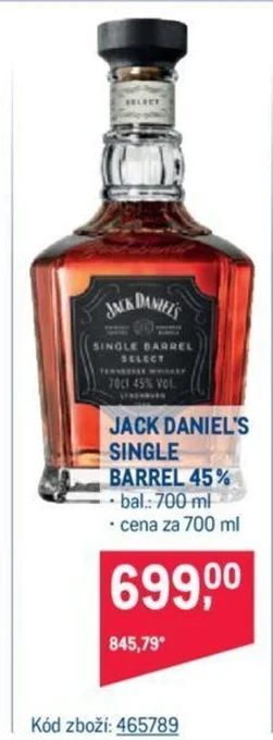 Makro JACK DANIEL'S SINGLE BARREL 45% nabídka