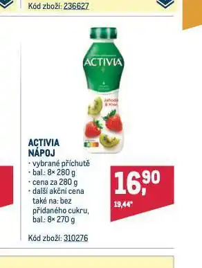 Makro Activia nápoj nabídka