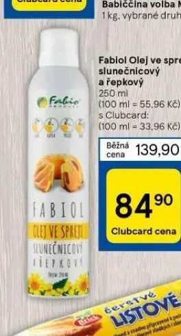 Tesco Fabiol olej ve spreji slunečnicový a řepkový nabídka
